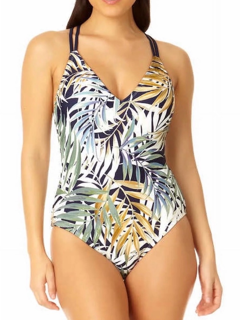 Hurley Tropical Palm One Piece Swimsuit UPF 50+ Beach Navy Blue Green Size L